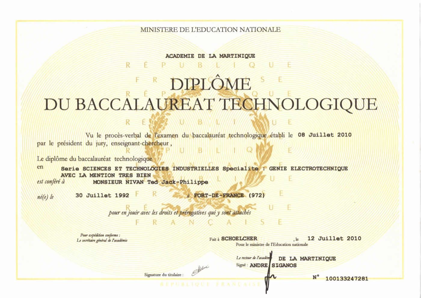 Diplôme Baccalauréat