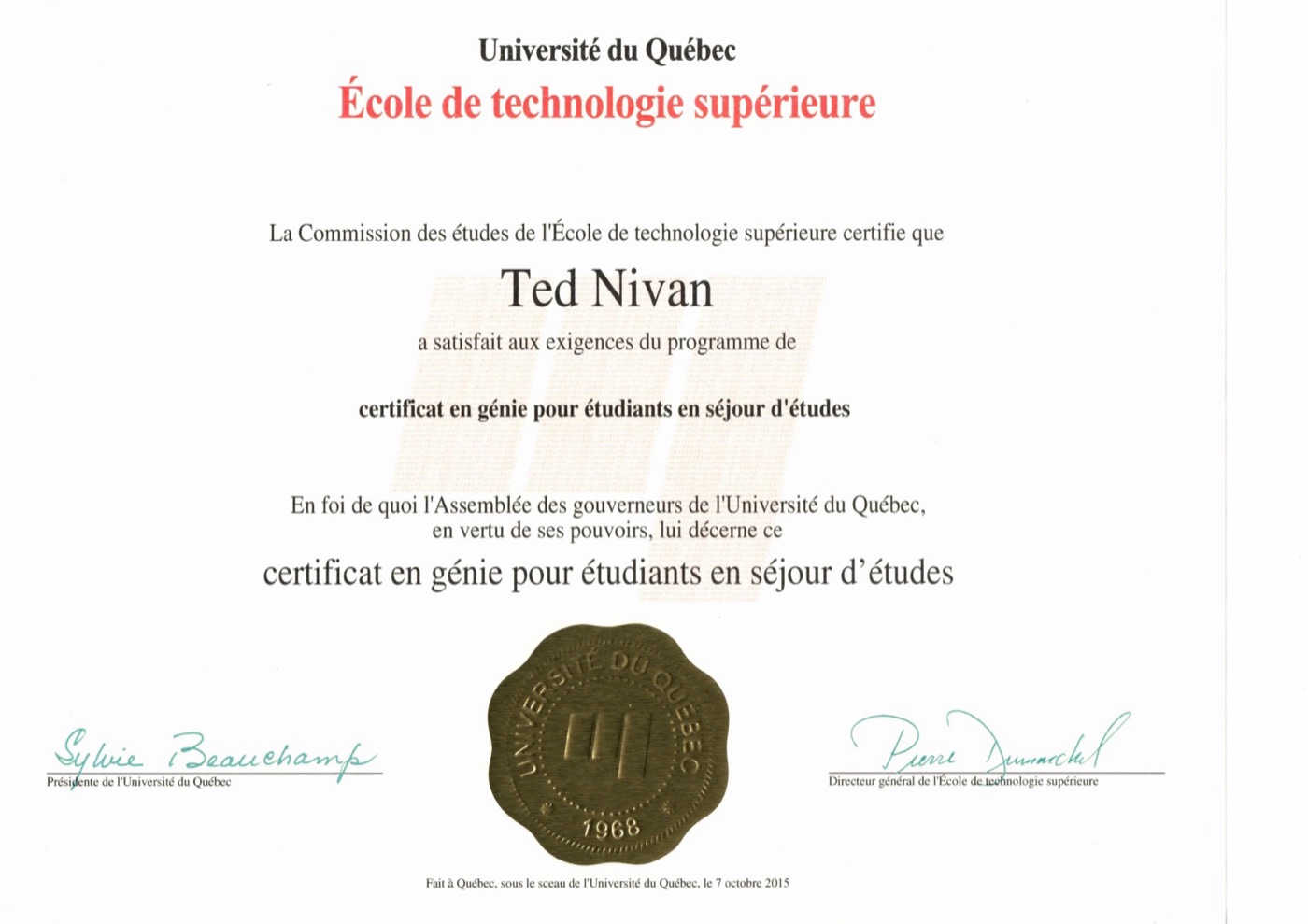 Certificat ÉTS
