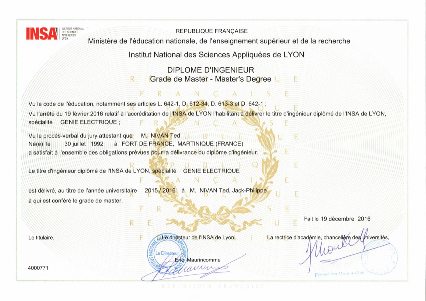 Diplôme INSA Lyon