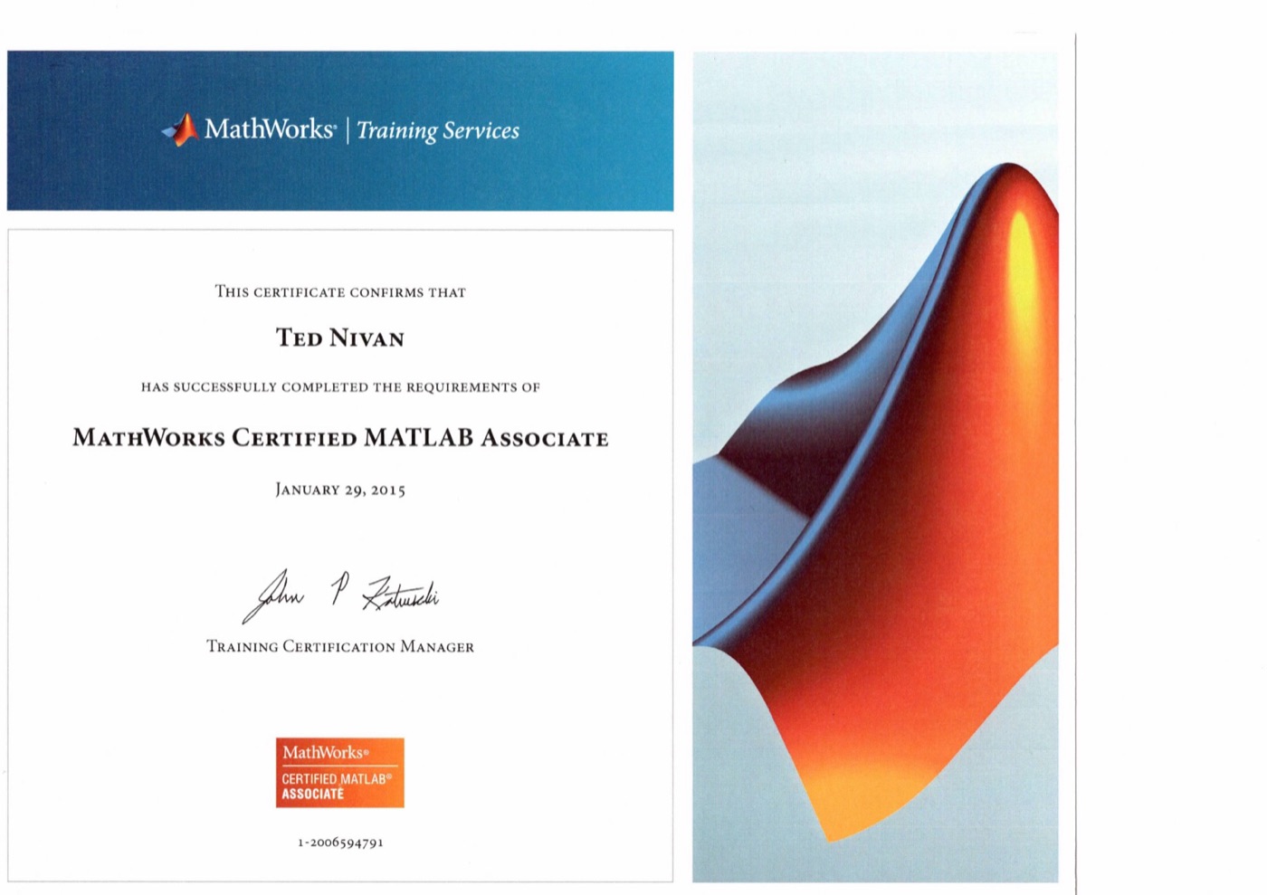 Certificat MATLAB